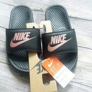 nike benassi slides black and rose gold